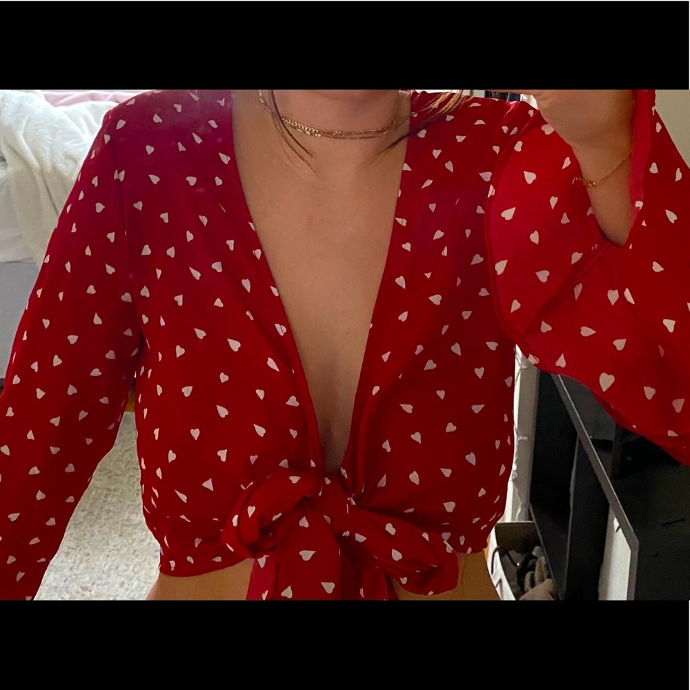 Nasty Gal Red Tie Front Blouse